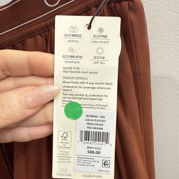 Calia Skort Pleated Mesh High-Rise XXL Red Brown Court Athletic Tennis NWT $88 - Picture 4 of 7